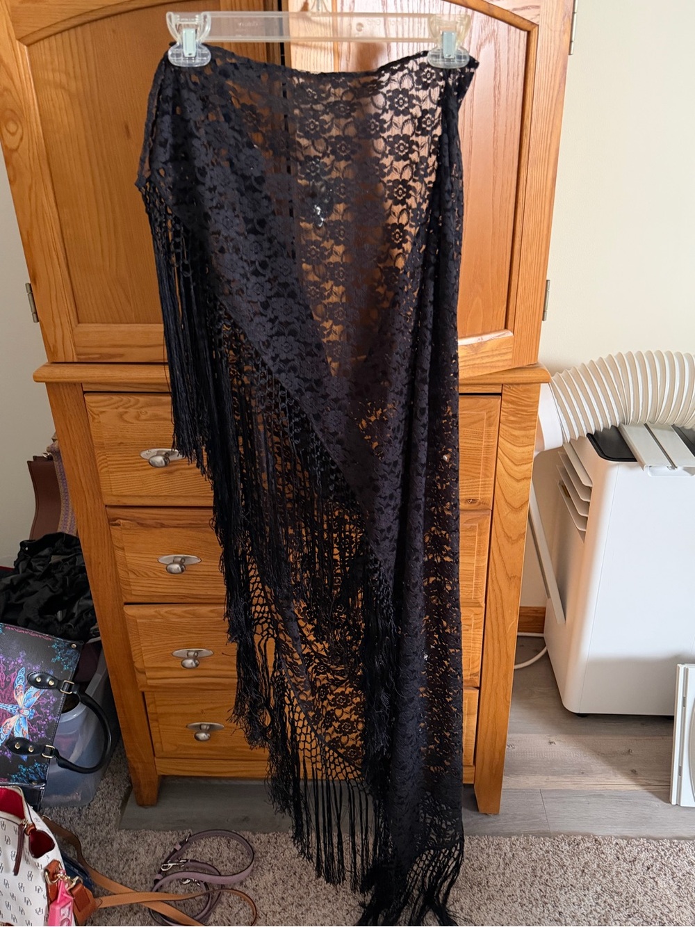 Black Lace Fringe Maxi Skirt